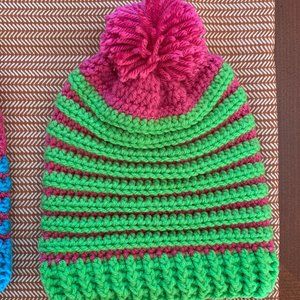 Crocheted Toddler Beanies with PomPom (For Ages 1-3)
